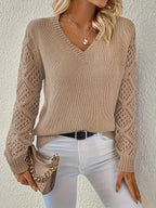Women's V-Neck Hollow-Sleeve Jumper
