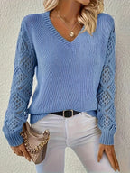 Women's V-Neck Hollow-Sleeve Jumper