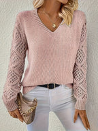 Women's V-Neck Hollow-Sleeve Jumper