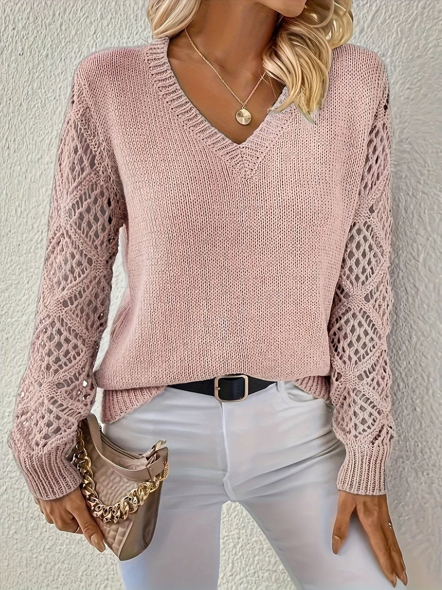 Women's V-Neck Hollow-Sleeve Jumper