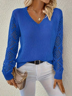 Women's V-Neck Hollow-Sleeve Jumper