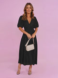 Women's Smocked-Waist V-Neck Midi Dress