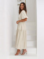Women's Smocked-Waist V-Neck Midi Dress