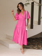 Women's Smocked-Waist V-Neck Midi Dress
