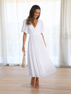 Women's Smocked-Waist V-Neck Midi Dress