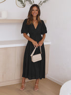 Women's Smocked-Waist V-Neck Midi Dress