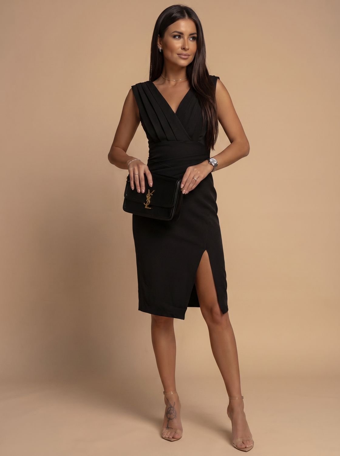 Women's V-Neck Midi Dress Side Slit