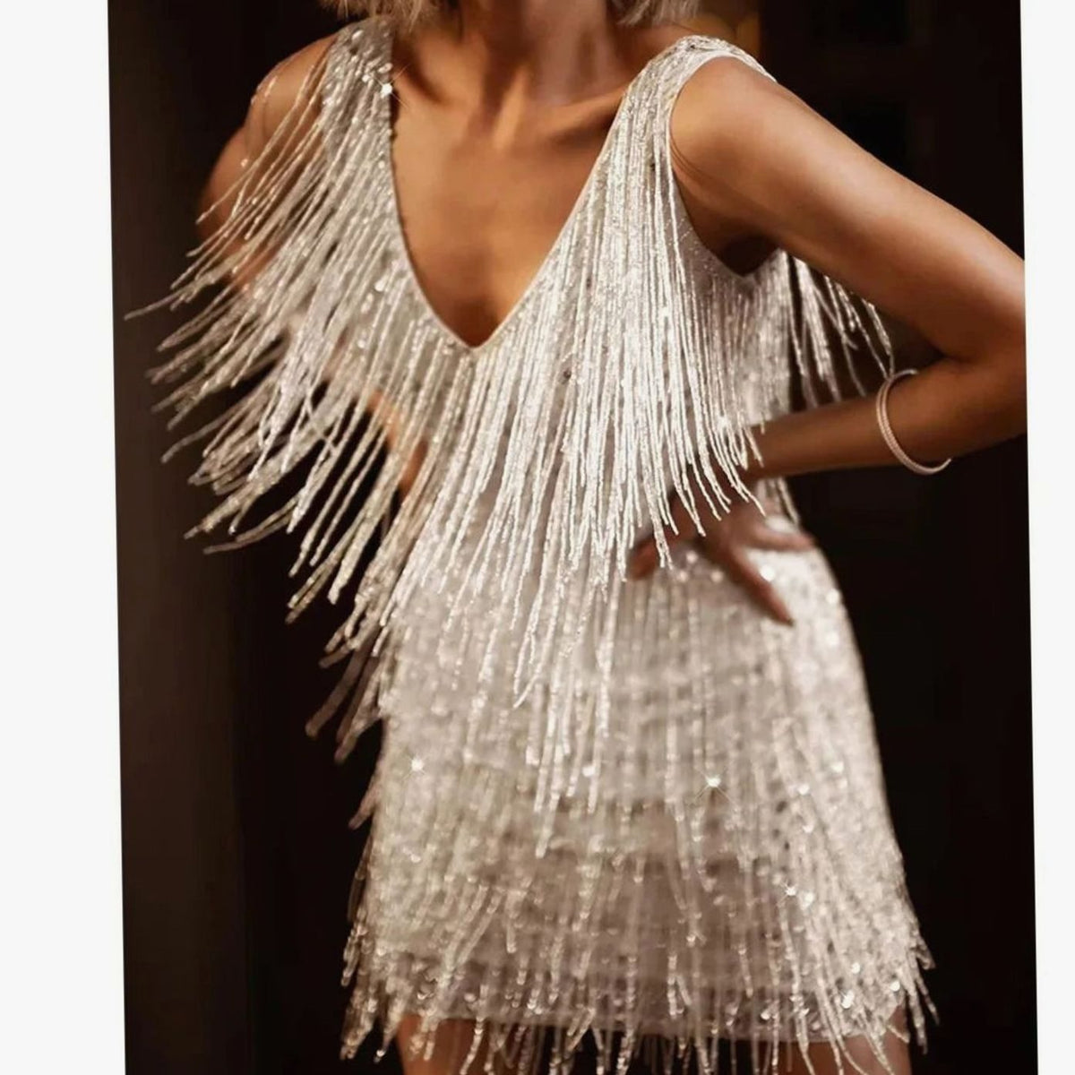 Women's Fringe V-Neck Cocktail Dress