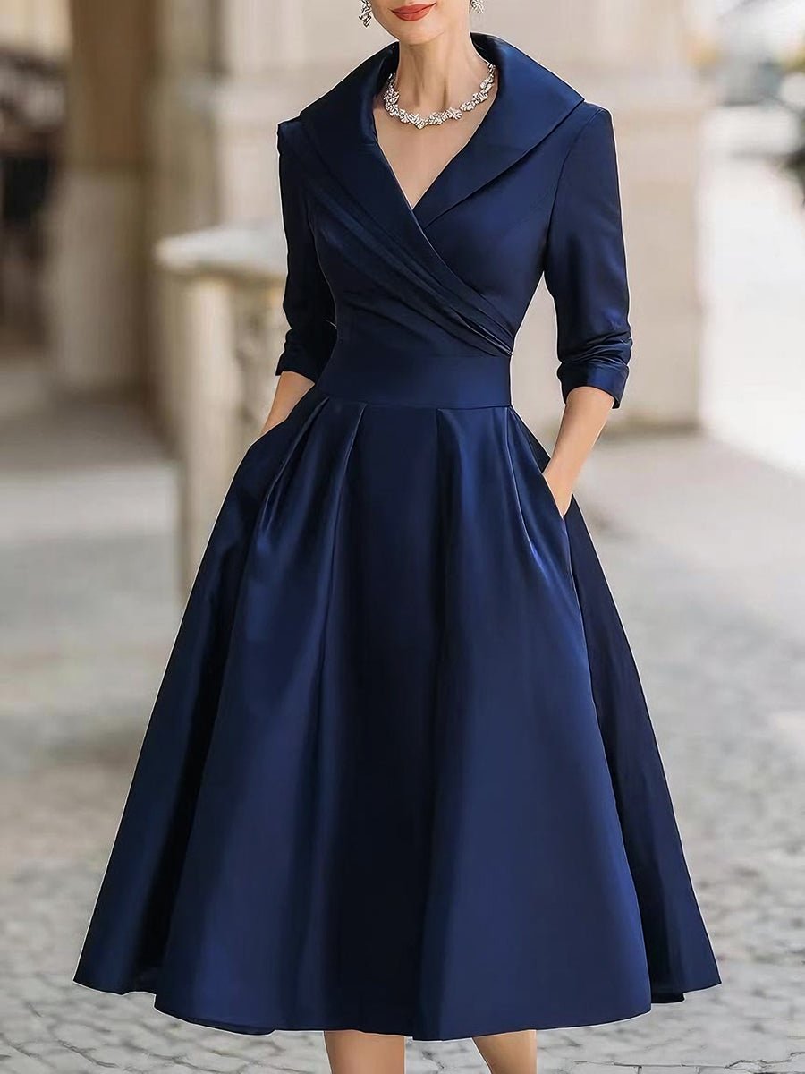 Women's Pleated Wrap Midi Dress