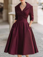 Women's Pleated Wrap Midi Dress