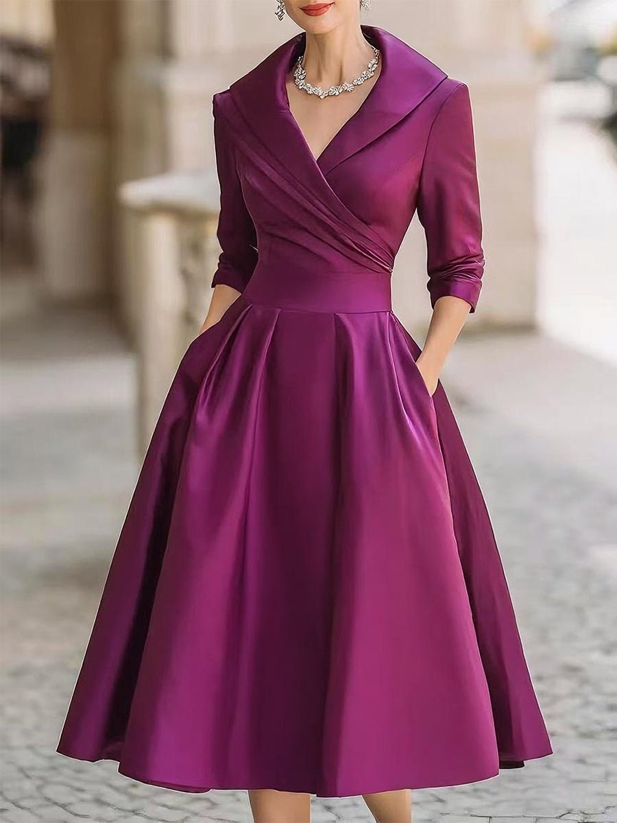 Women's Pleated Wrap Midi Dress