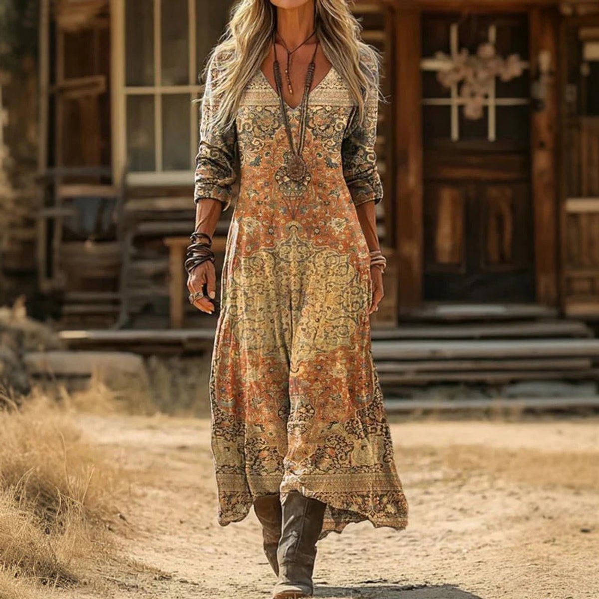 Women's Retro Print Maxi Dress