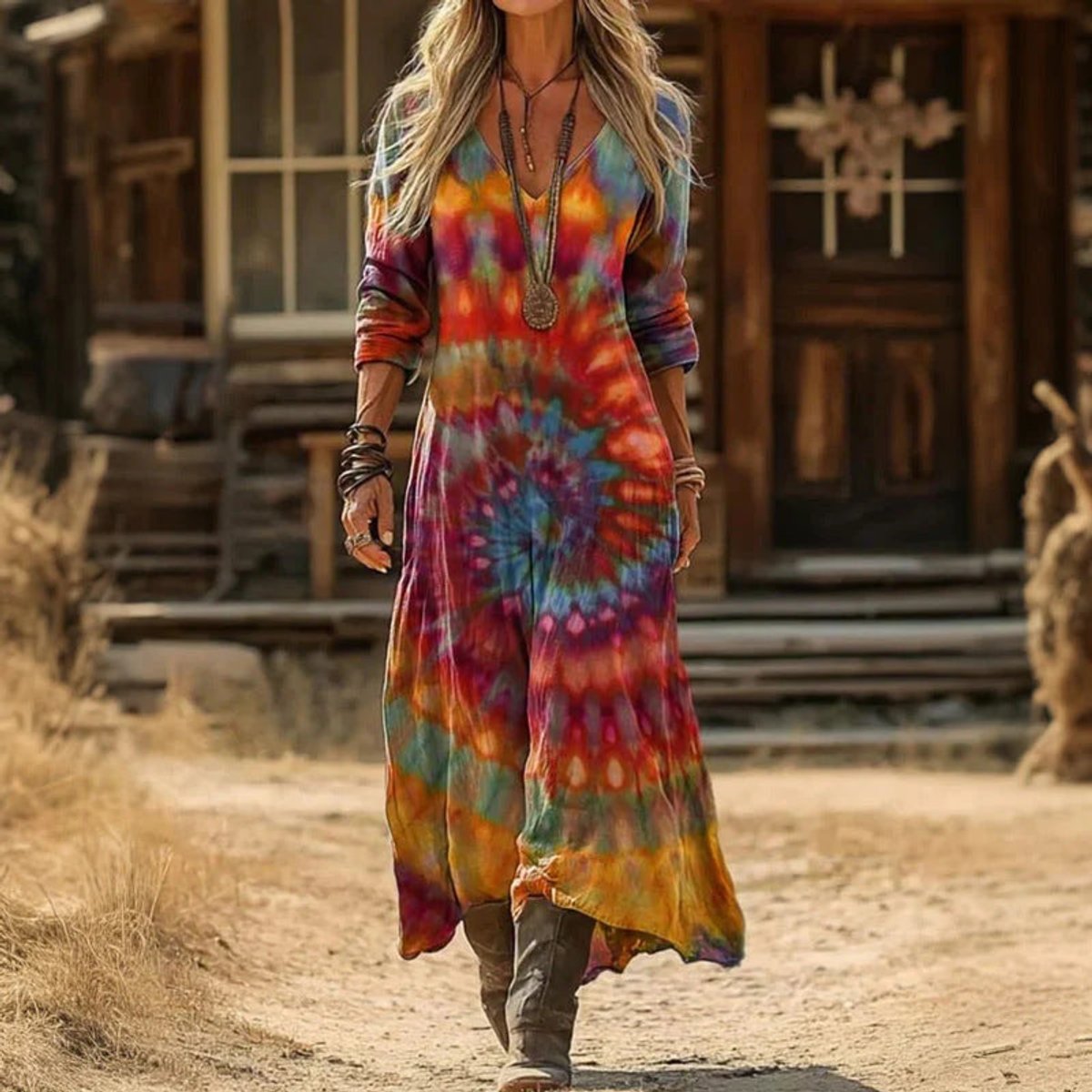 Women's Retro Print Maxi Dress