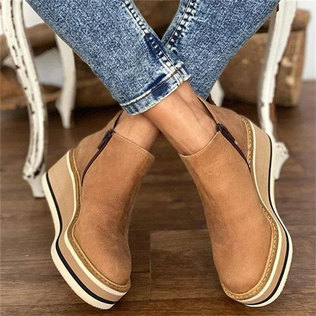 Women's Round Toe Wedge Ankle Boots