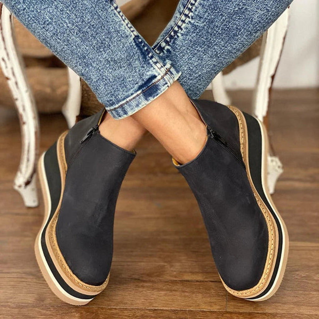 Women's Round Toe Wedge Ankle Boots