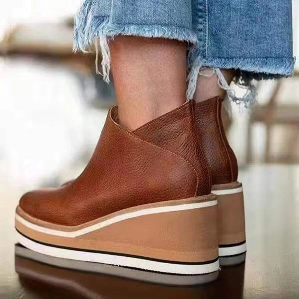 Women's Round Toe Wedge Ankle Boots