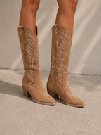 Women's Embroidered Western Suede Boots