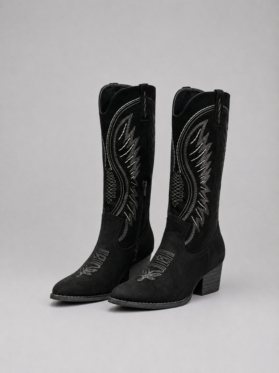 Women's Embroidered Western Suede Boots