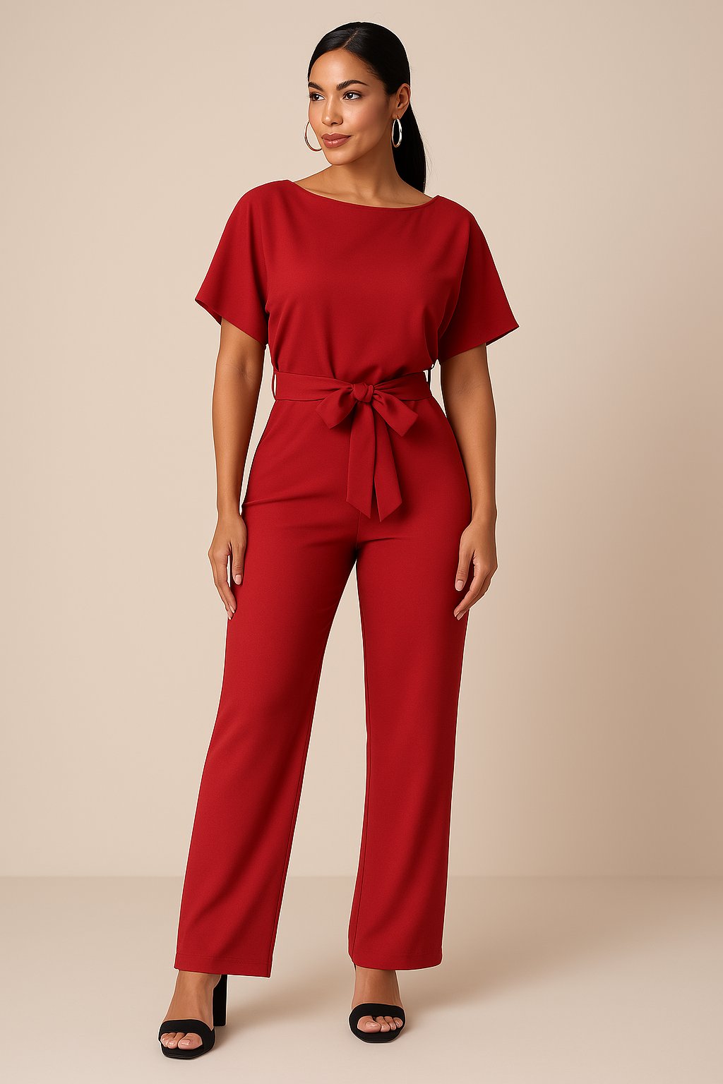 Women's Belted Wide Leg Jumpsuit